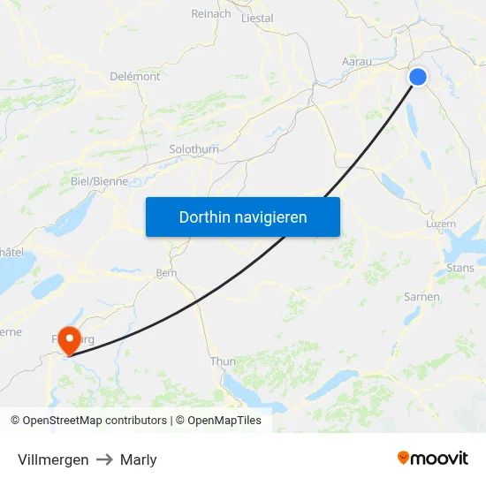 Villmergen to Marly map