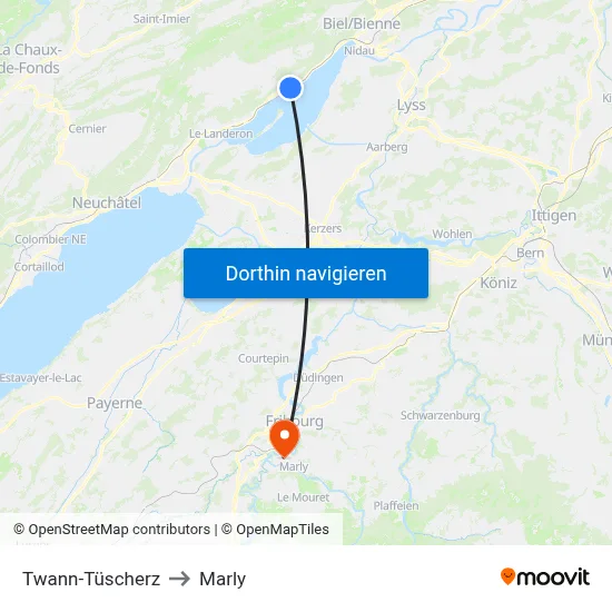 Twann-Tüscherz to Marly map