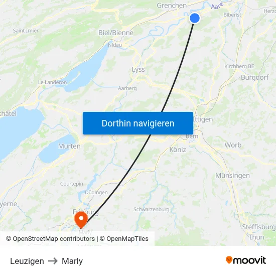 Leuzigen to Marly map