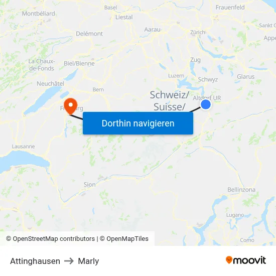 Attinghausen to Marly map