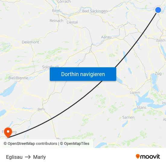 Eglisau to Marly map