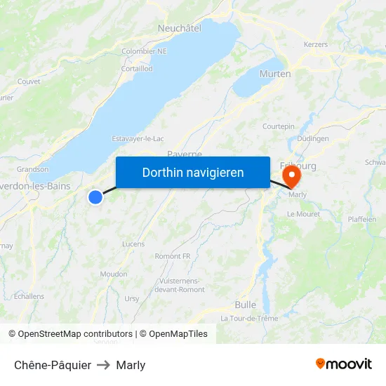 Chêne-Pâquier to Marly map