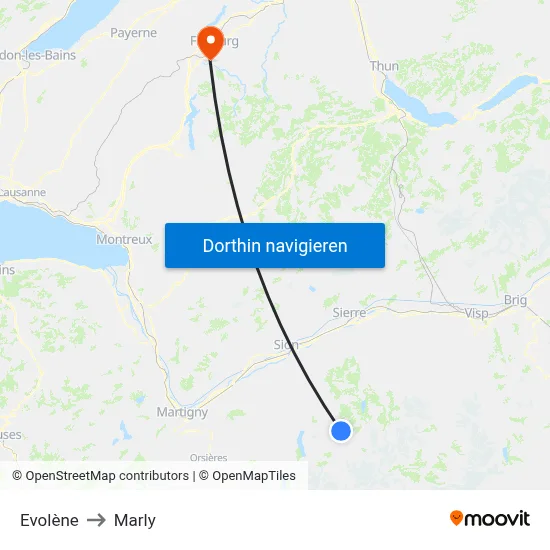 Evolène to Marly map