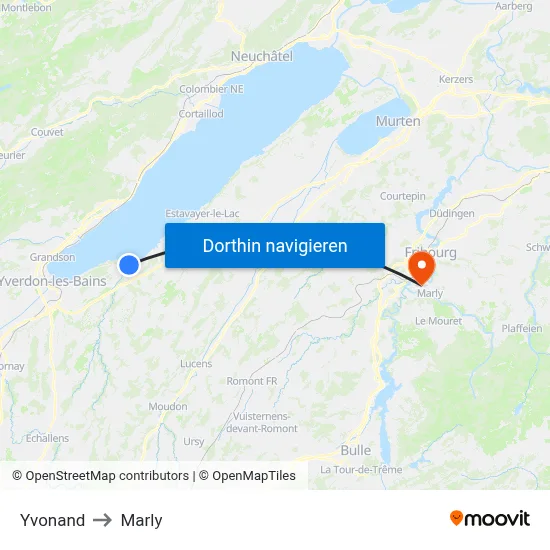 Yvonand to Marly map