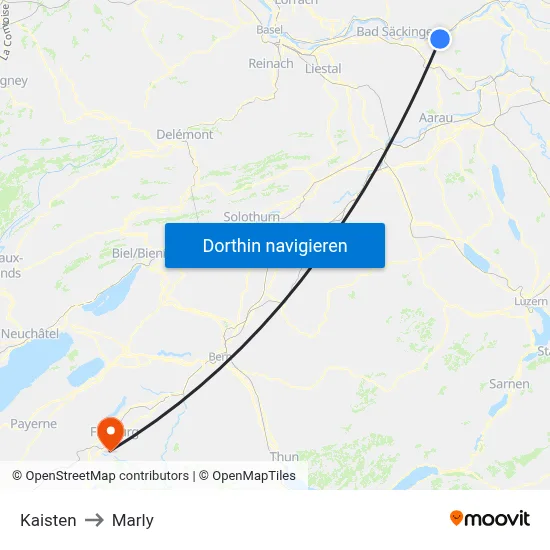 Kaisten to Marly map