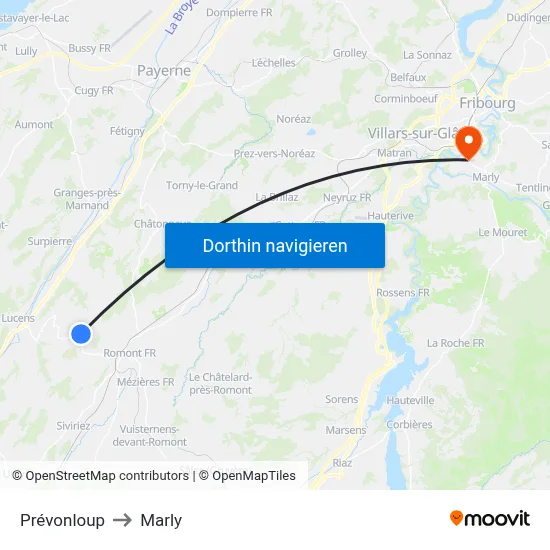 Prévonloup to Marly map