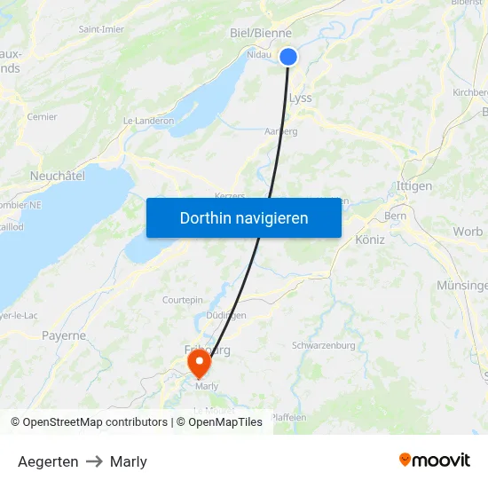 Aegerten to Marly map