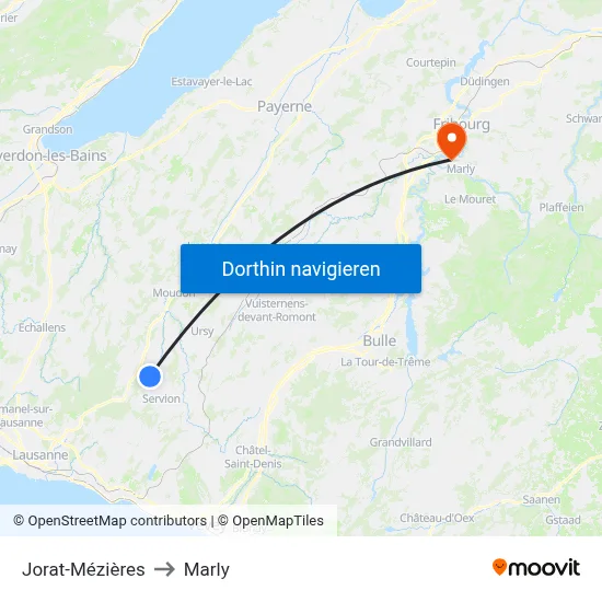 Jorat-Mézières to Marly map