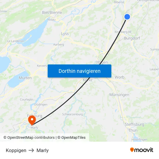 Koppigen to Marly map