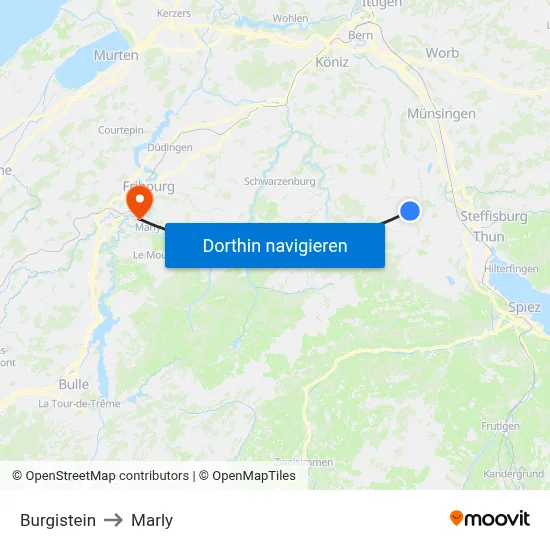 Burgistein to Marly map
