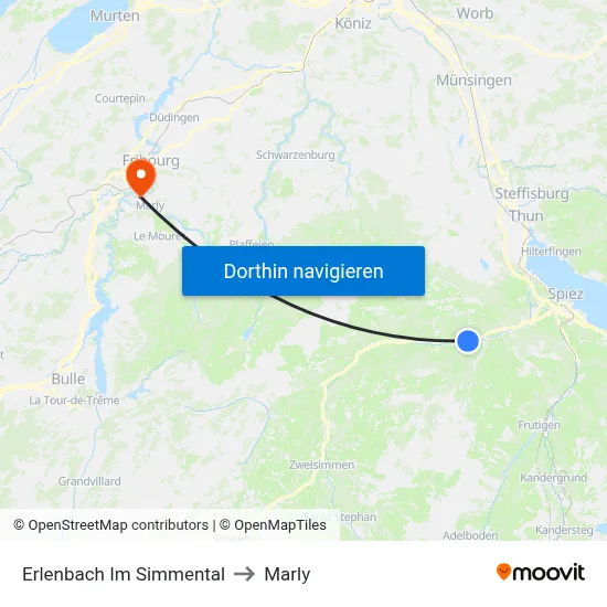 Erlenbach Im Simmental to Marly map