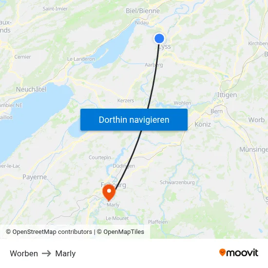 Worben to Marly map