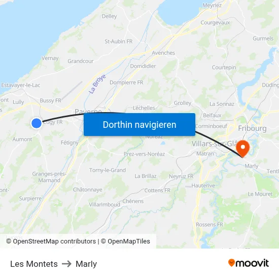 Les Montets to Marly map