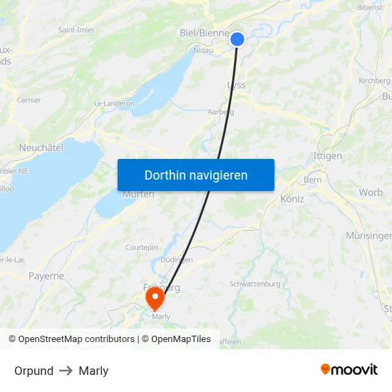 Orpund to Marly map