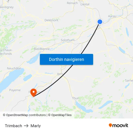 Trimbach to Marly map