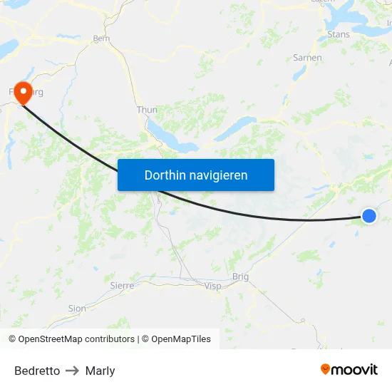 Bedretto to Marly map