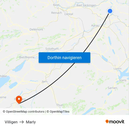 Villigen to Marly map
