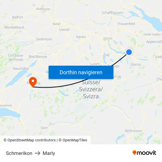 Schmerikon to Marly map