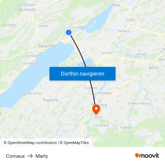 Cornaux to Marly map