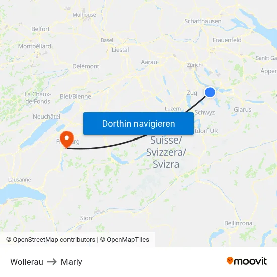 Wollerau to Marly map