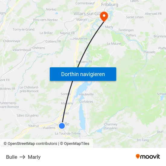 Bulle to Marly map