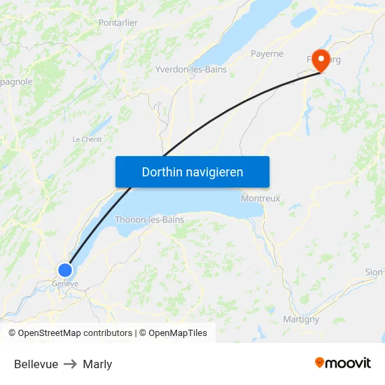 Bellevue to Marly map