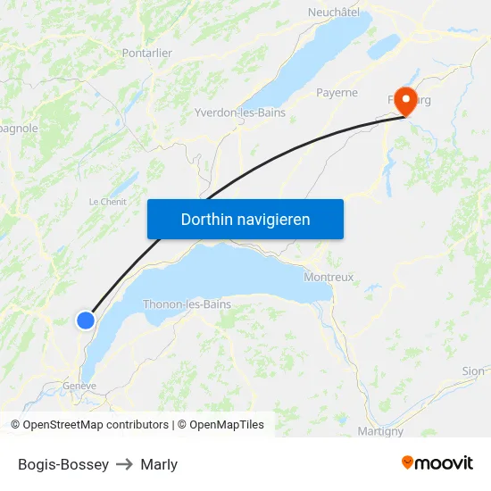Bogis-Bossey to Marly map