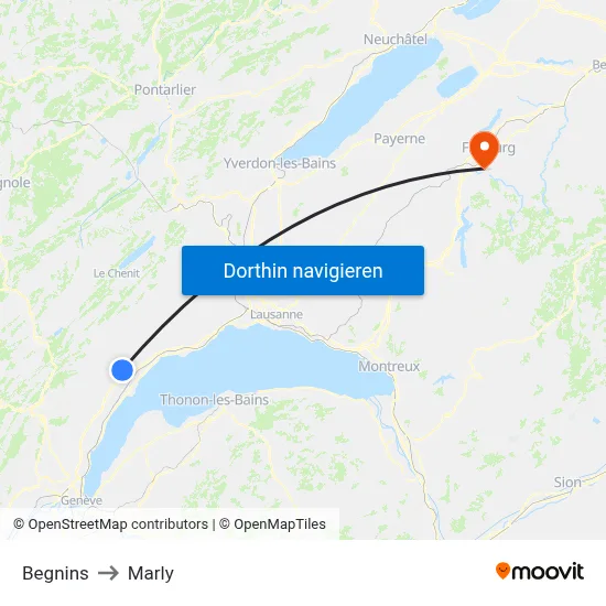 Begnins to Marly map