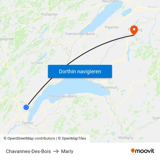 Chavannes-Des-Bois to Marly map