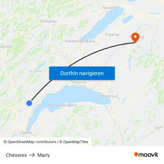 Chéserex to Marly map