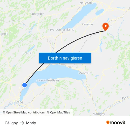 Céligny to Marly map