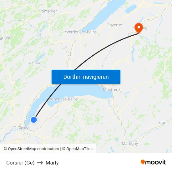 Corsier (Ge) to Marly map