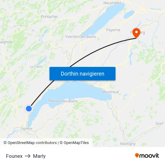 Founex to Marly map