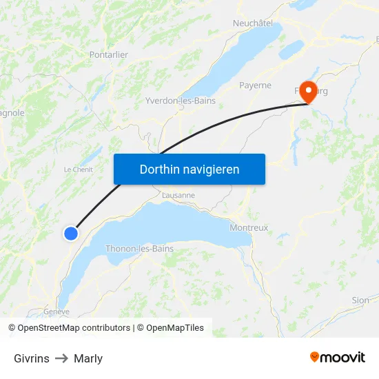 Givrins to Marly map