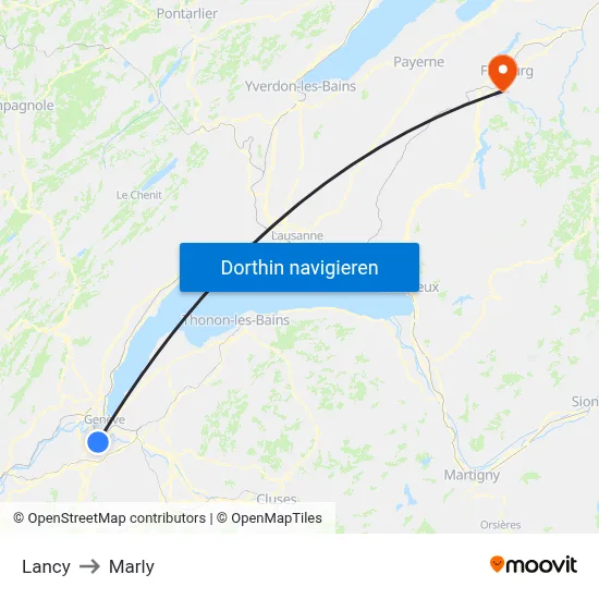 Lancy to Marly map