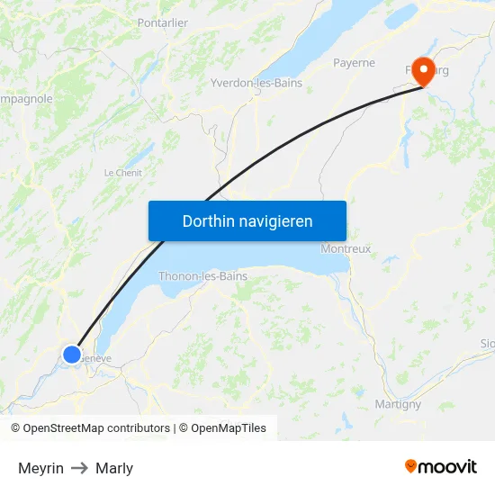 Meyrin to Marly map