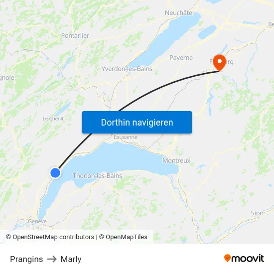 Prangins to Marly map
