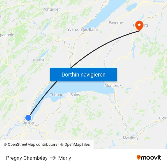 Pregny-Chambésy to Marly map