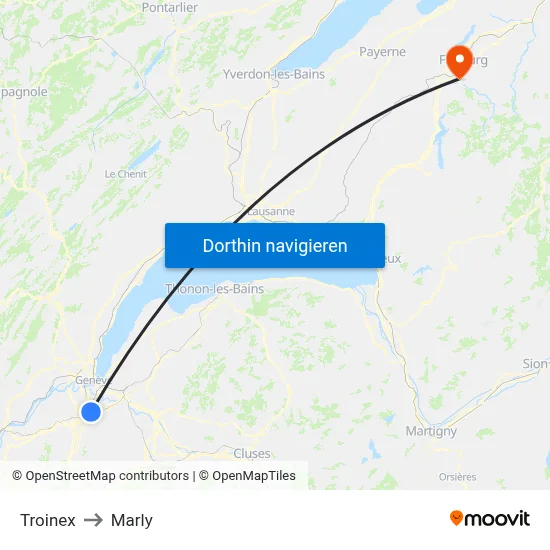Troinex to Marly map