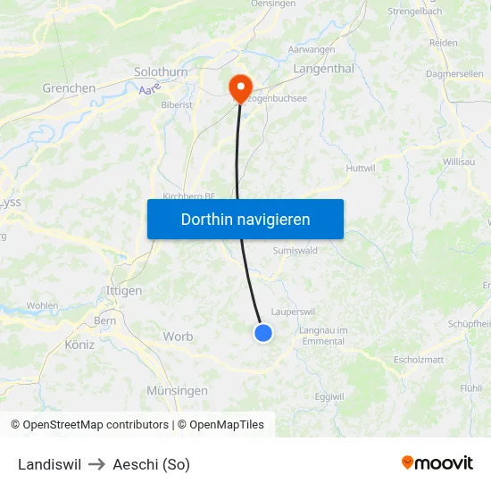 Landiswil to Aeschi (So) map