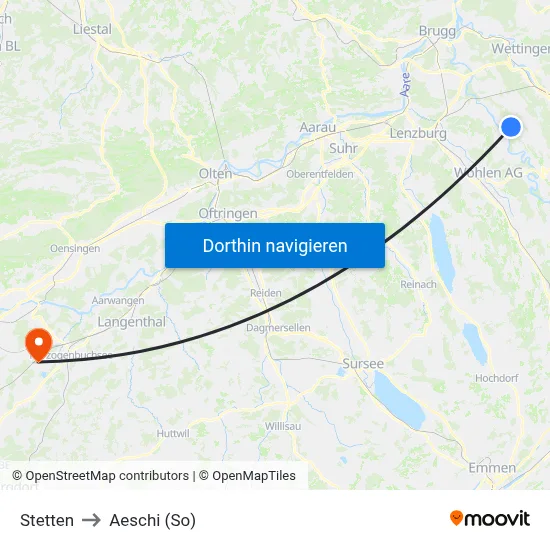 Stetten to Aeschi (So) map