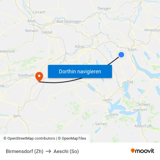 Birmensdorf (Zh) to Aeschi (So) map