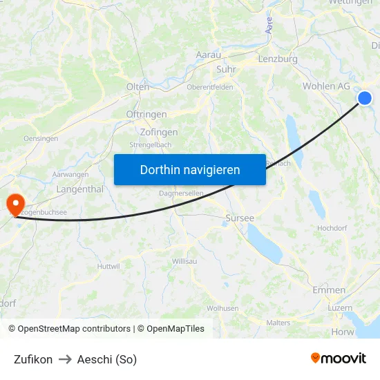 Zufikon to Aeschi (So) map