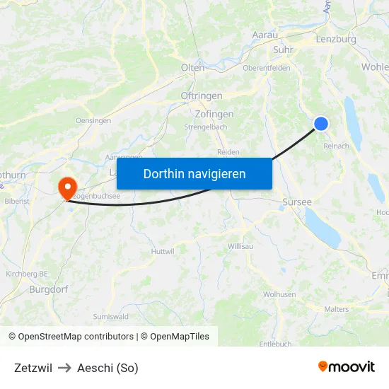Zetzwil to Aeschi (So) map