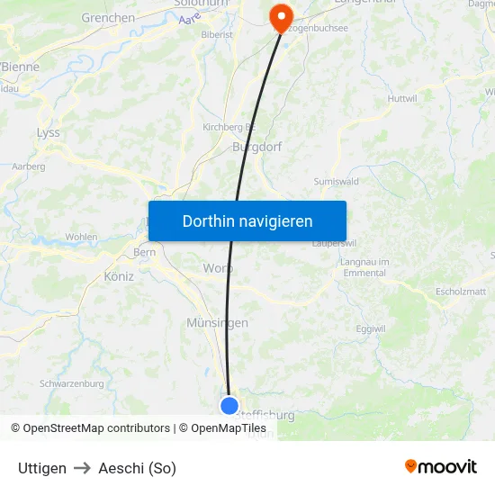 Uttigen to Aeschi (So) map