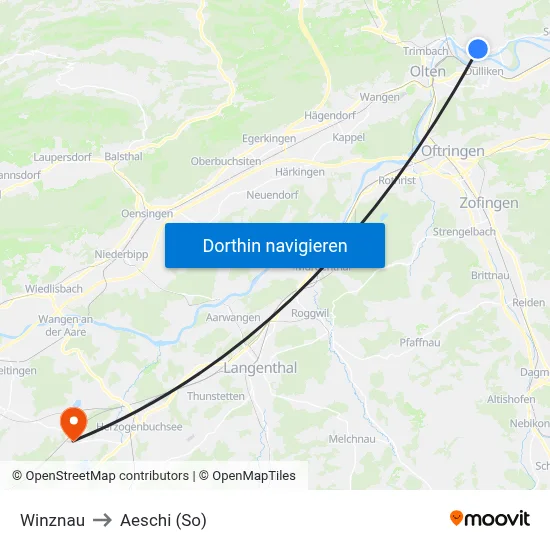 Winznau to Aeschi (So) map