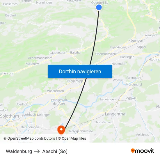 Waldenburg to Aeschi (So) map