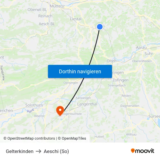 Gelterkinden to Aeschi (So) map