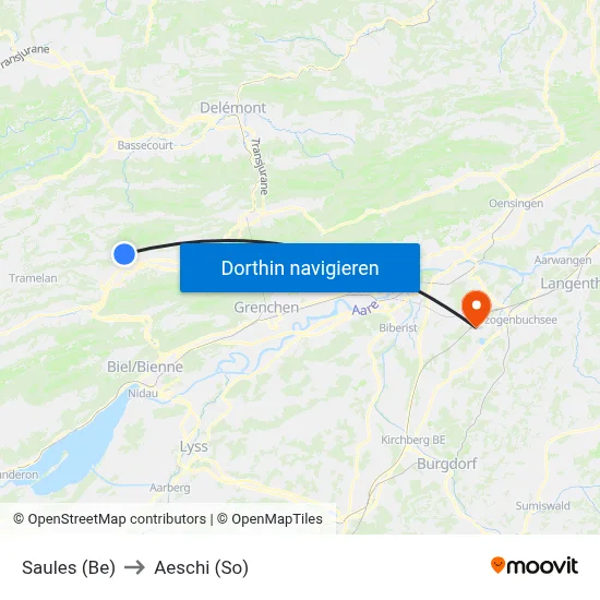 Saules (Be) to Aeschi (So) map