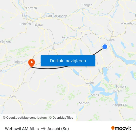 Wettswil AM Albis to Aeschi (So) map